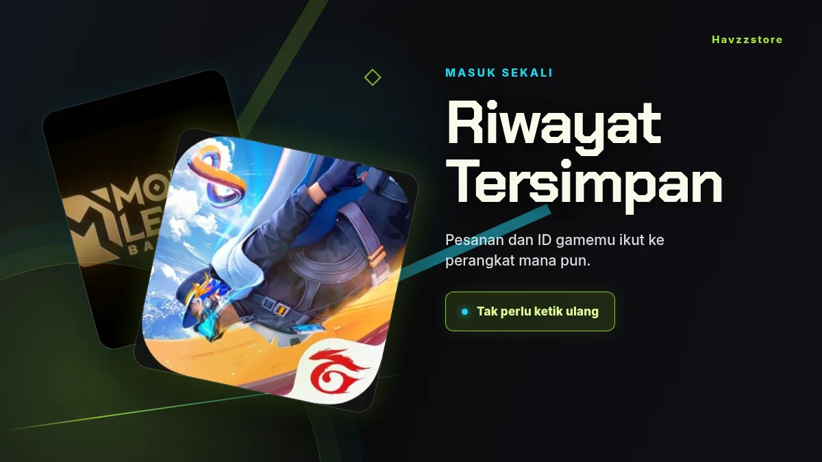 Riwayat pesanan dan ID game tersimpan di akun