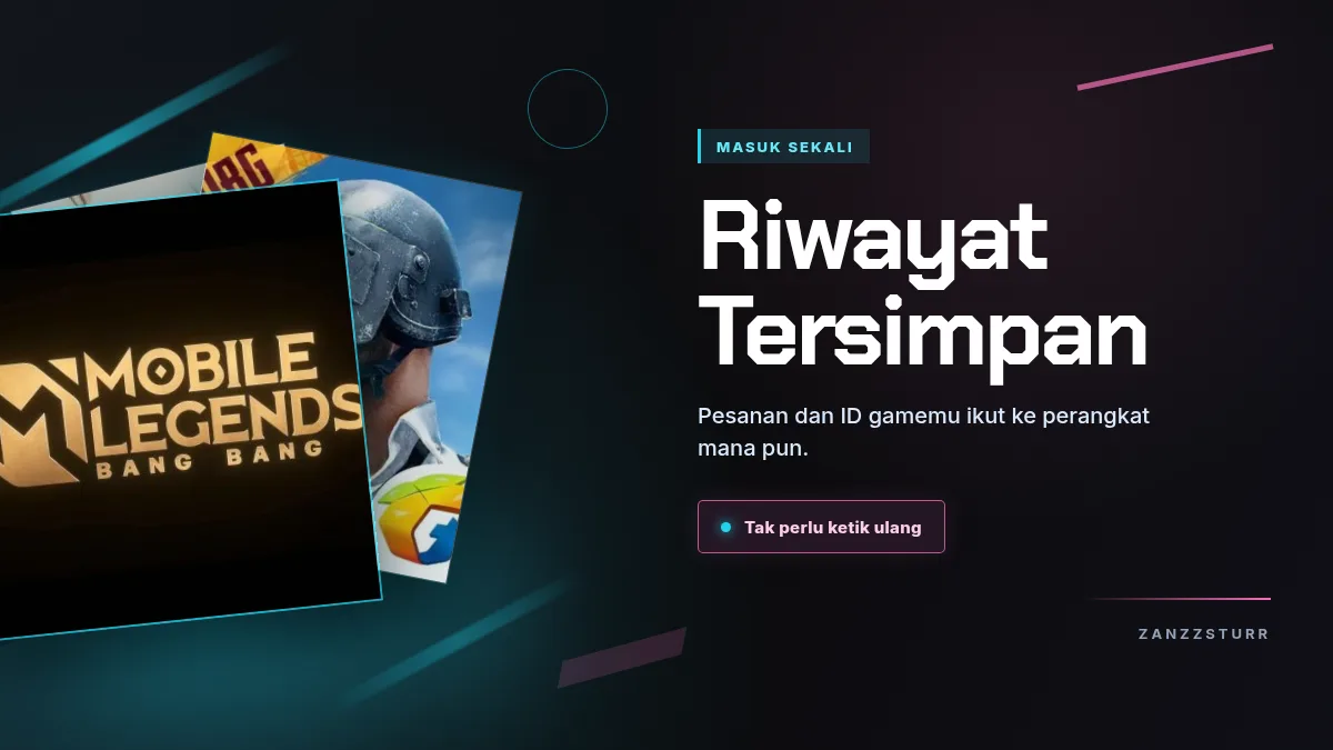Riwayat pesanan dan ID game tersimpan di akun